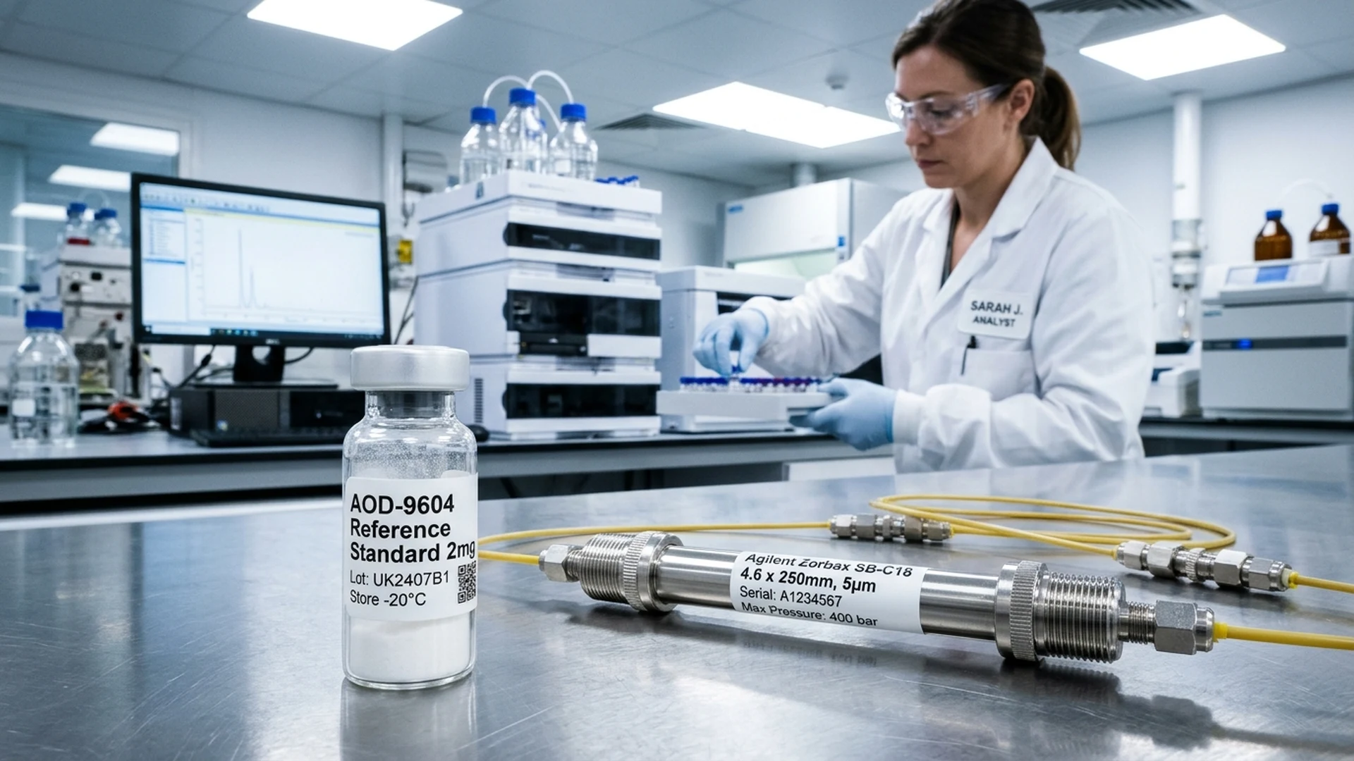 aod-9604 chromatographic separation testing analytical reference monograph laboratory testing